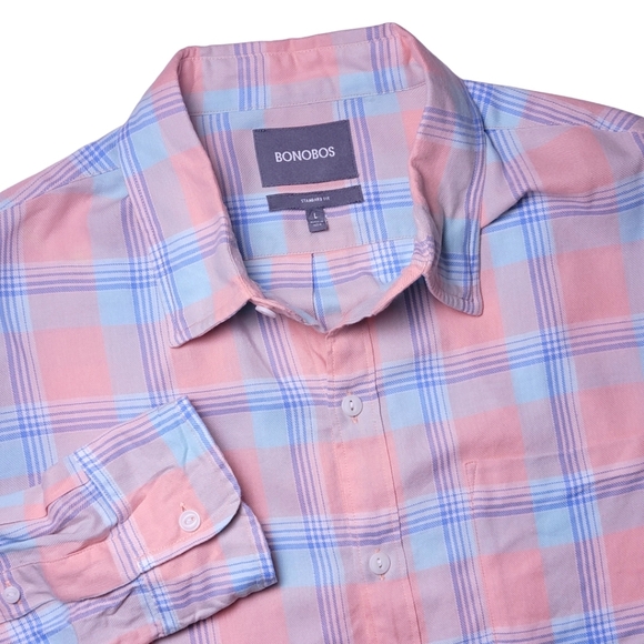 Bonobos Pink Plaid Button-Down Shirt L - Picture 7 of 7